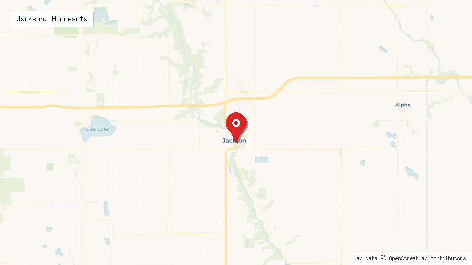 Street map of Jackson, Minnesota with location pin