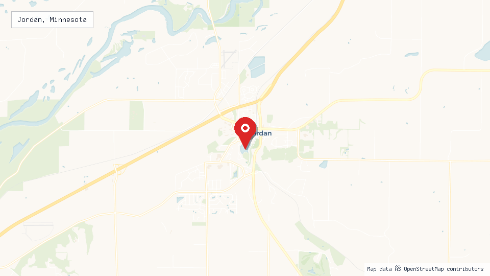 Street map of Jordan, Minnesota with location pin