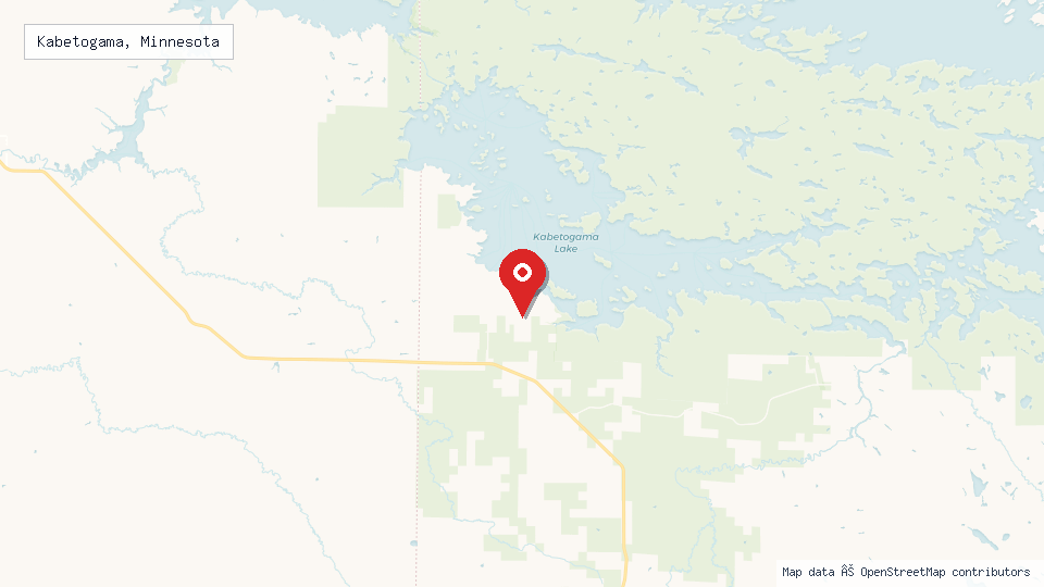 Street map of Kabetogama, Minnesota with location pin