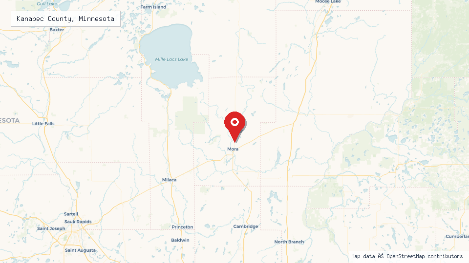 Street map of Kanabec County, Minnesota with location pin