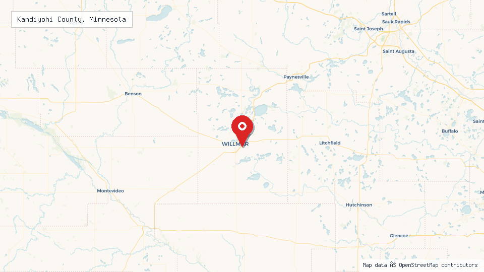 Street map of Kandiyohi County, Minnesota with location pin