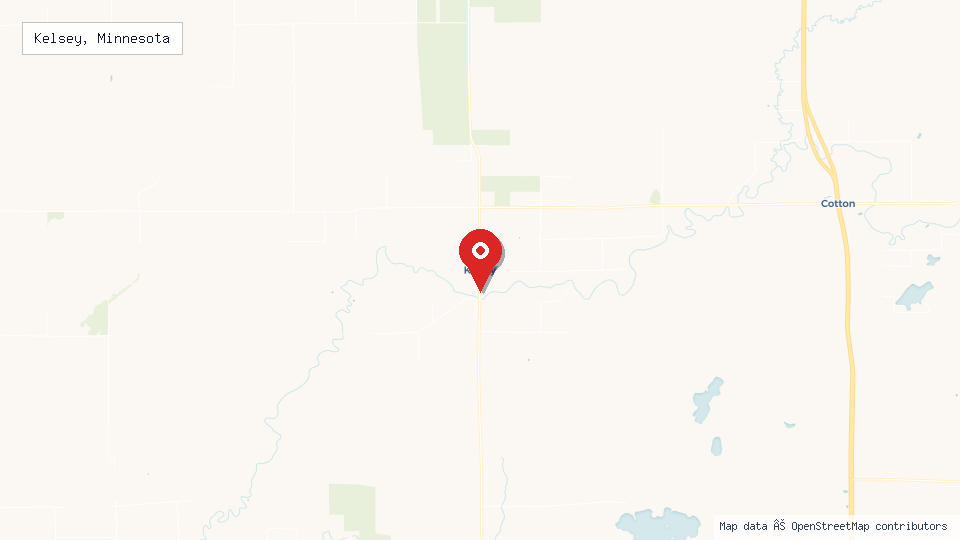 Street map of Kelsey, Minnesota with location pin