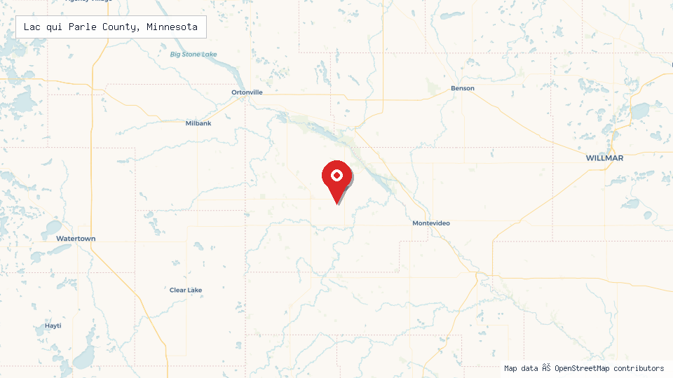 Street map of Lac qui Parle County, Minnesota with location pin