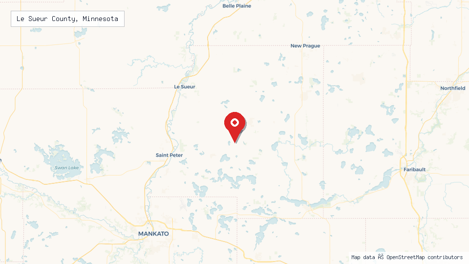 Street map of Le Sueur County, Minnesota with location pin