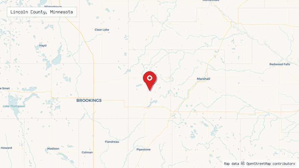 Street map of Lincoln County, Minnesota with location pin