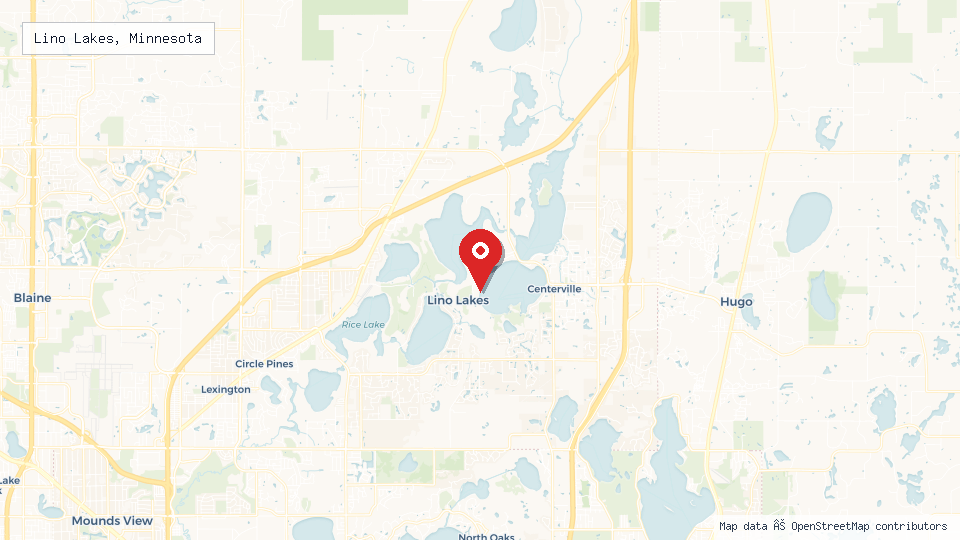 Street map of Lino Lakes, Minnesota with location pin