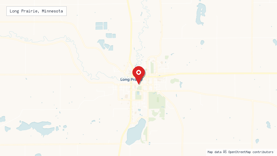 Street map of Long Prairie, Minnesota with location pin