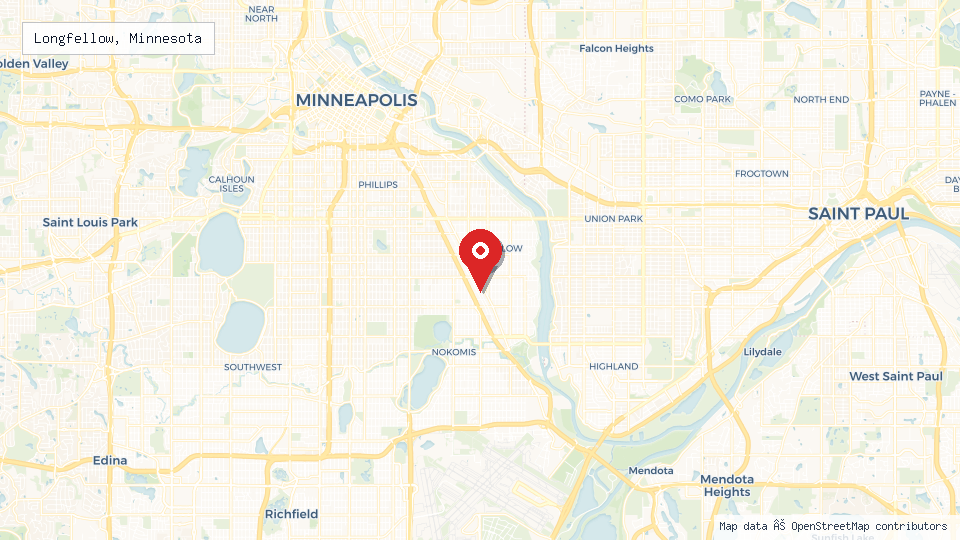 Street map of Longfellow, Minnesota with location pin