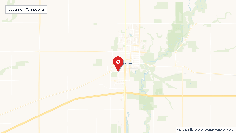 Street map of Luverne, Minnesota with location pin