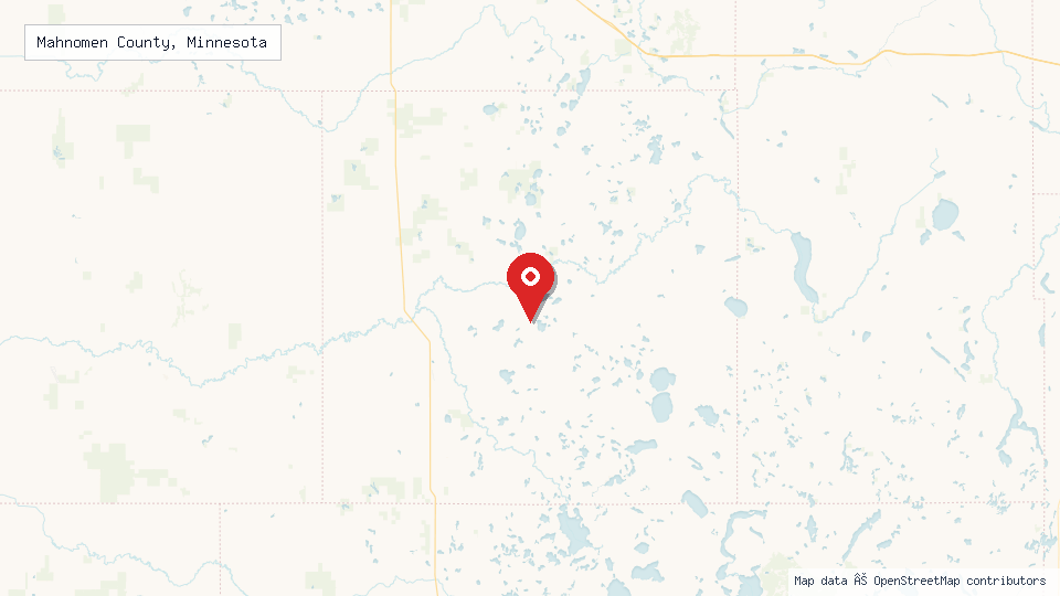 Street map of Mahnomen County, Minnesota with location pin
