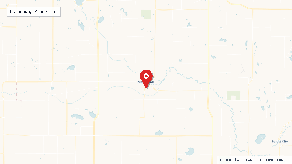 Street map of Manannah, Minnesota with location pin