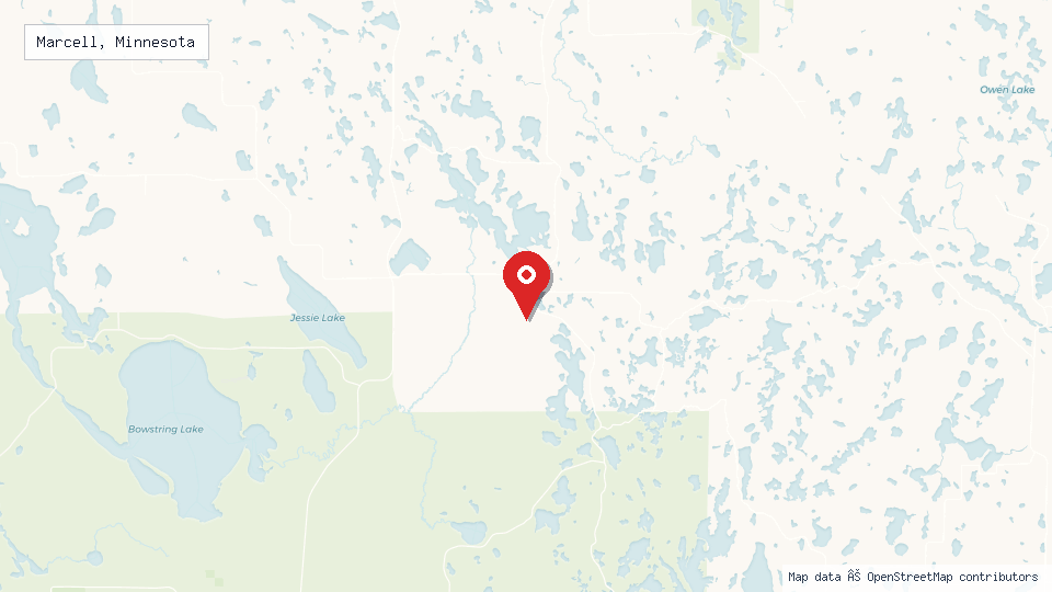 Street map of Marcell, Minnesota with location pin