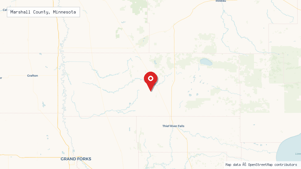 Street map of Marshall County, Minnesota with location pin