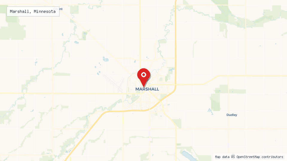 Street map of Marshall, Minnesota with location pin