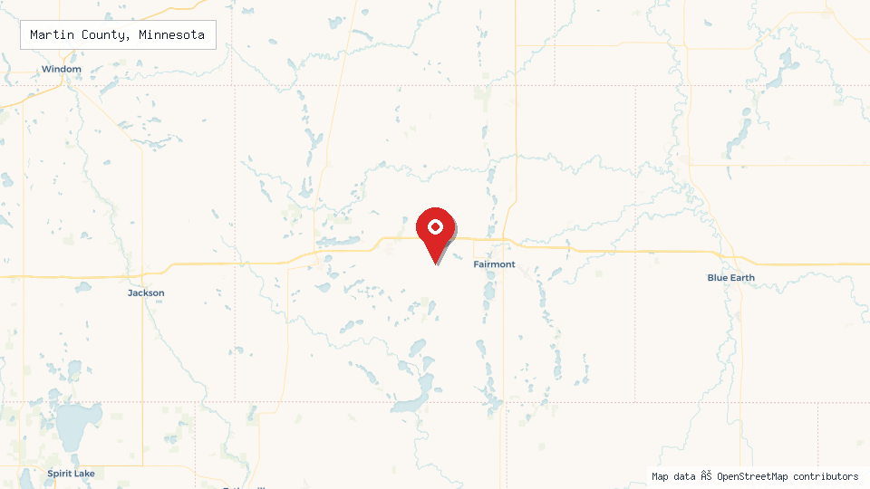 Street map of Martin County, Minnesota with location pin