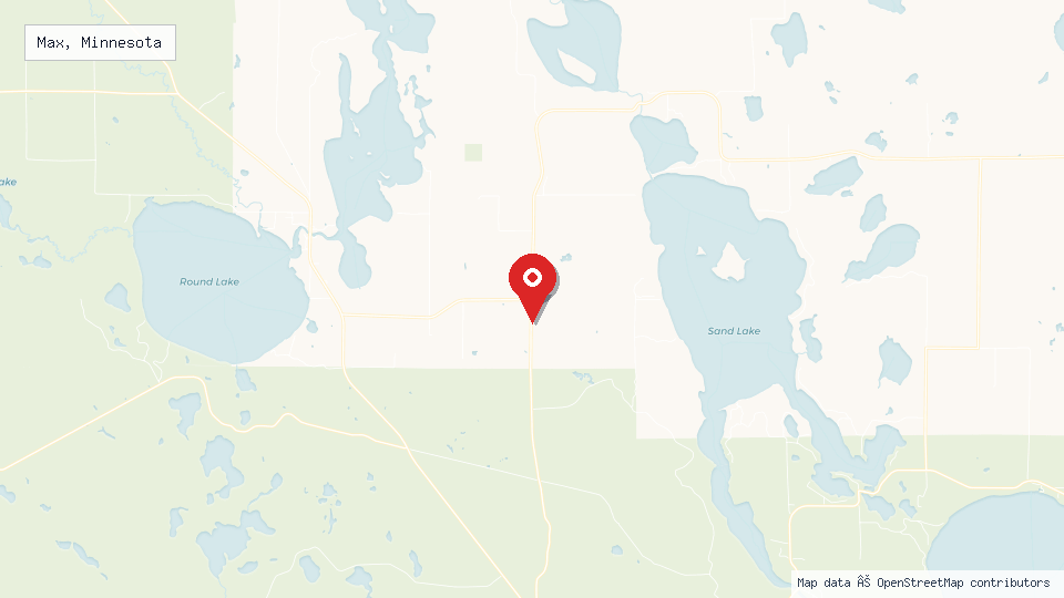 Street map of Max, Minnesota with location pin