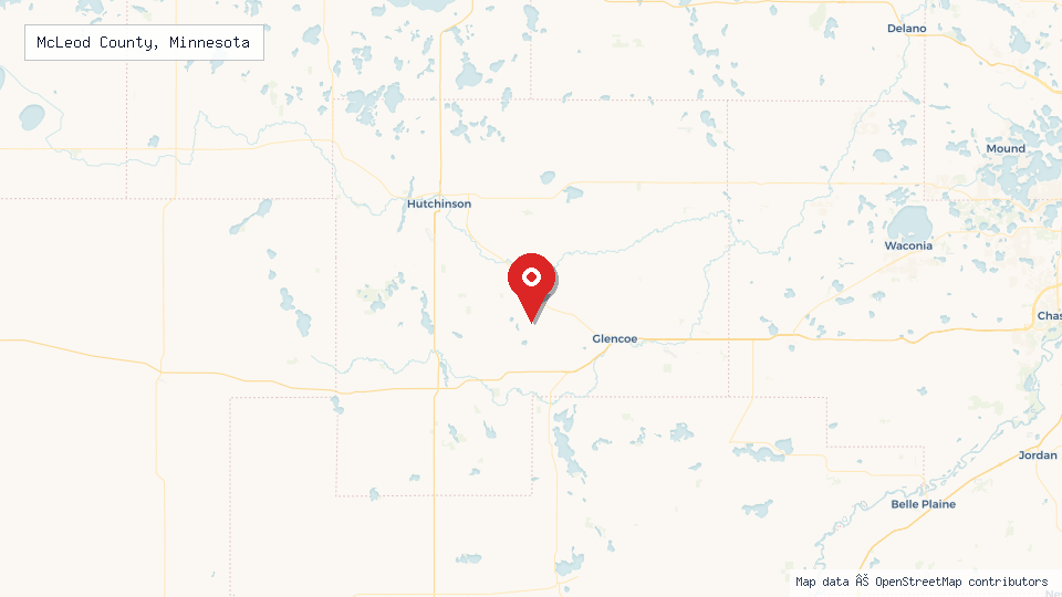 Street map of McLeod County, Minnesota with location pin