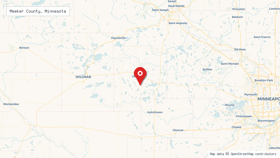 Street map of Meeker County, Minnesota with location pin