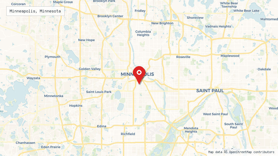 Street map of Minneapolis, Minnesota with location pin
