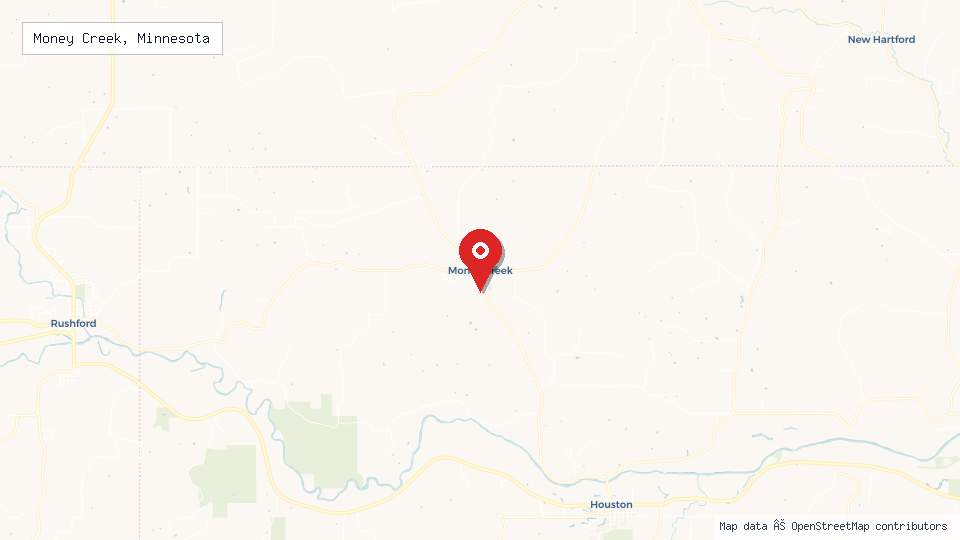Street map of Money Creek, Minnesota with location pin