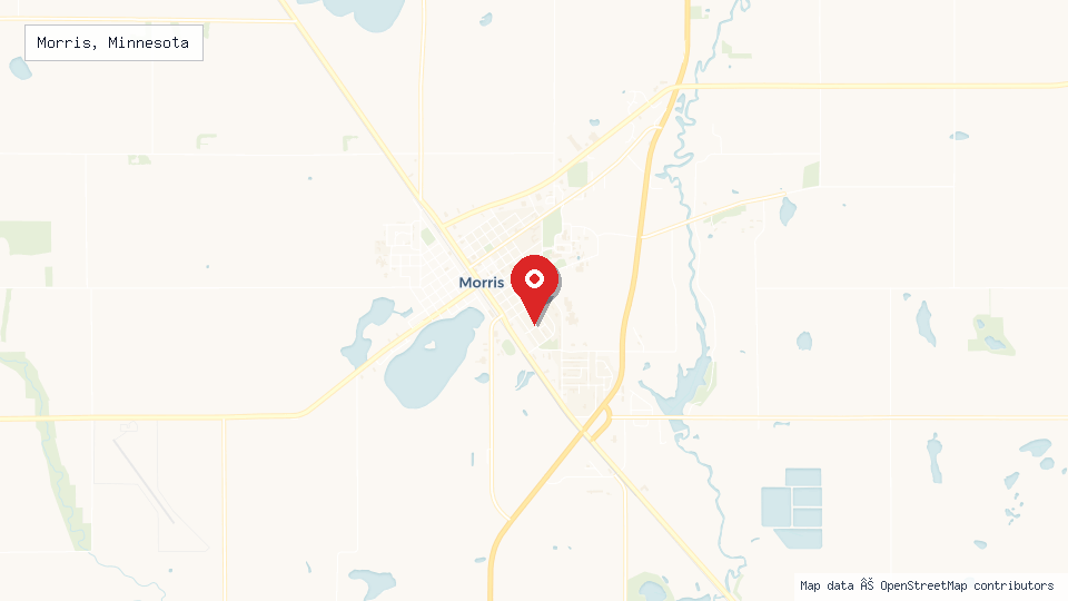 Street map of Morris, Minnesota with location pin