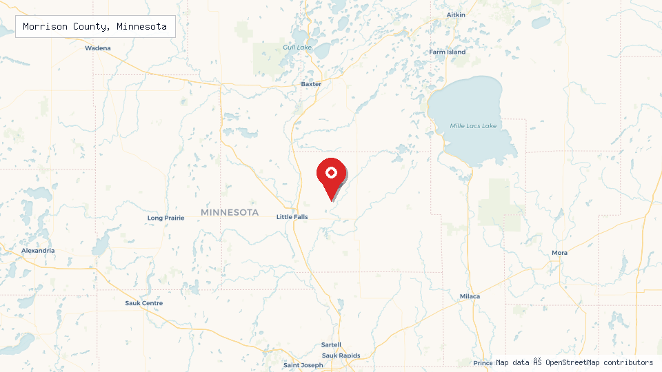 Street map of Morrison County, Minnesota with location pin