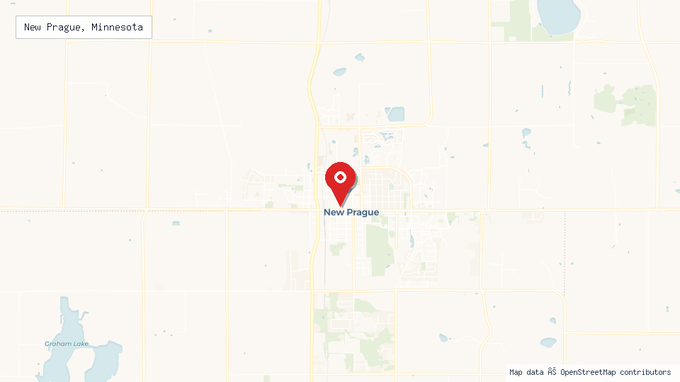 Street map of New Prague, Minnesota with location pin