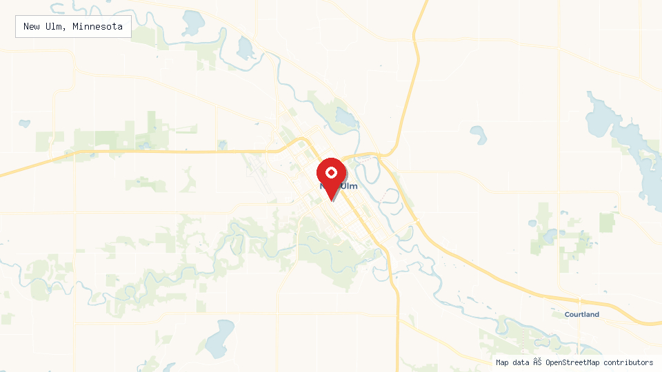 Street map of New Ulm, Minnesota with location pin