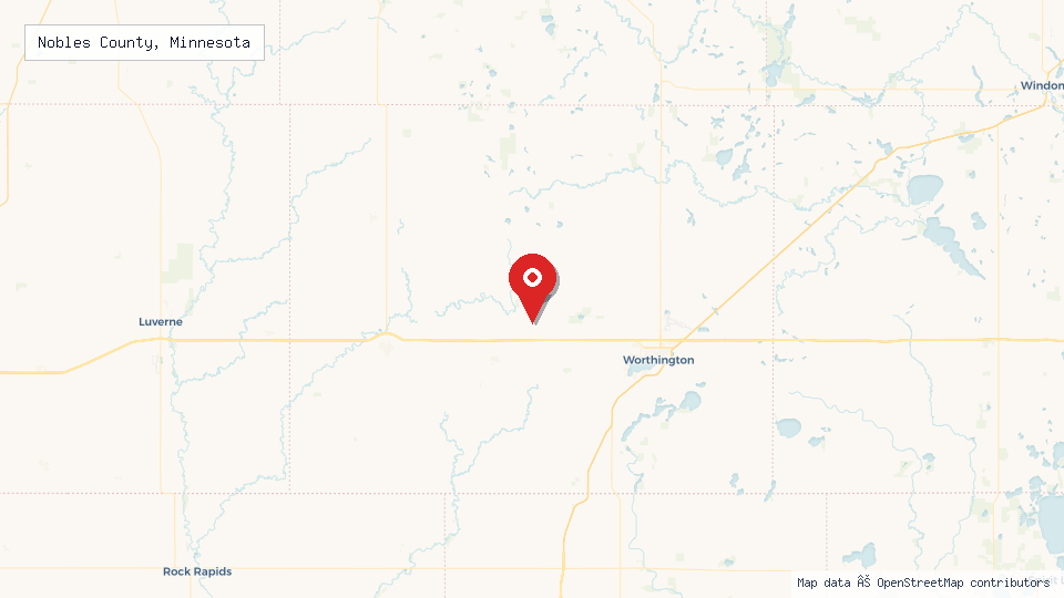 Street map of Nobles County, Minnesota with location pin