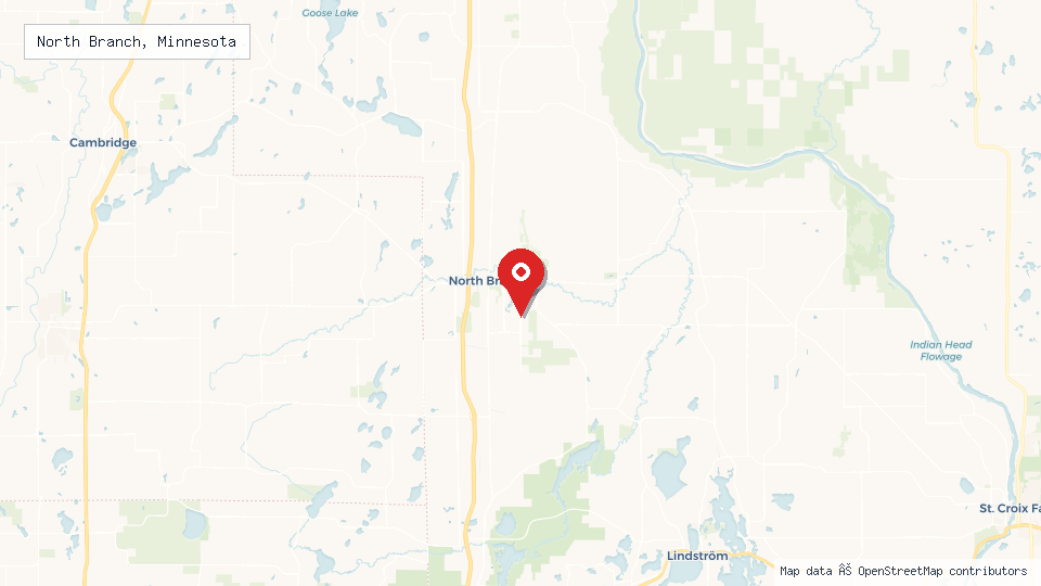Street map of North Branch, Minnesota with location pin