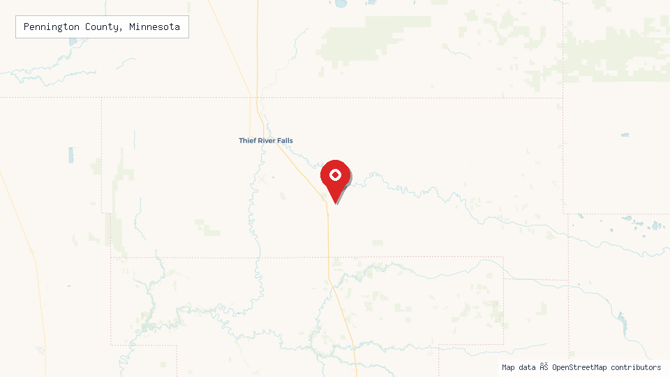 Street map of Pennington County, Minnesota with location pin