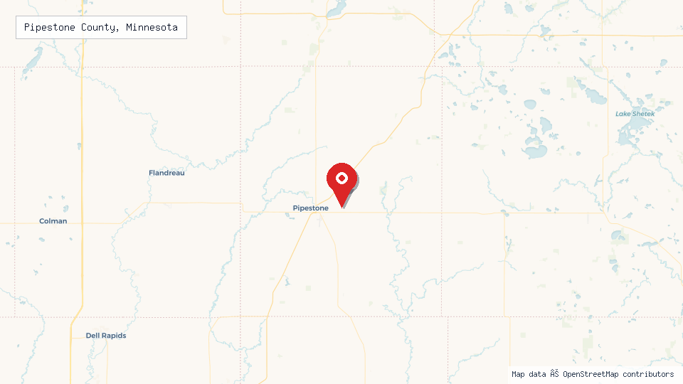 Street map of Pipestone County, Minnesota with location pin