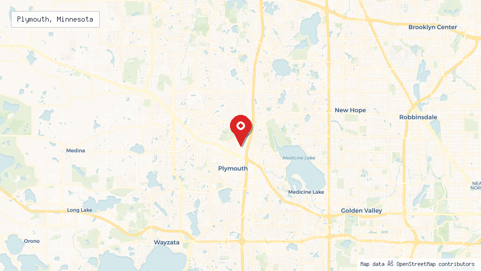 Street map of Plymouth, Minnesota with location pin
