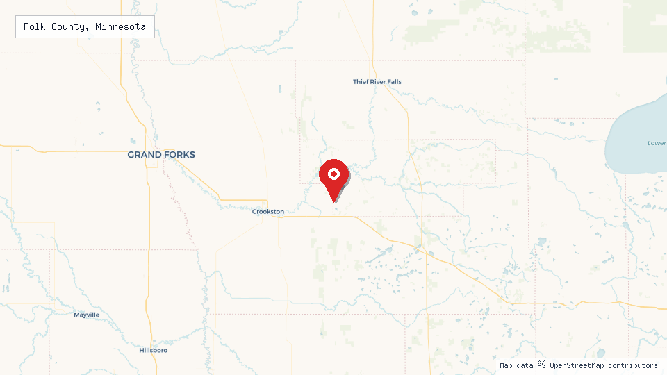Street map of Polk County, Minnesota with location pin