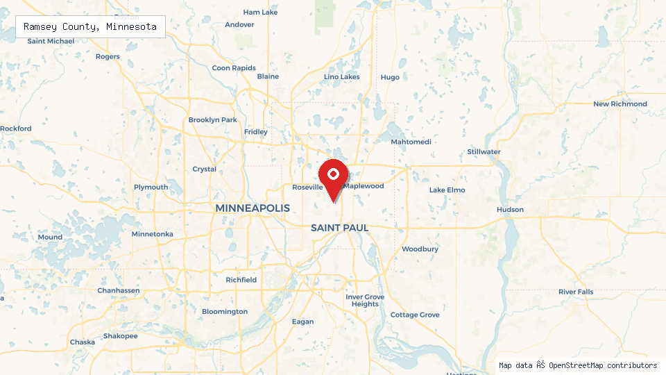 Street map of Ramsey County, Minnesota with location pin