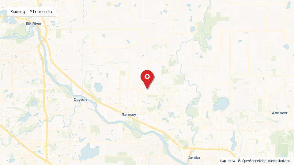 Street map of Ramsey, Minnesota with location pin
