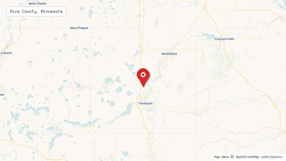 Street map of Rice County, Minnesota with location pin
