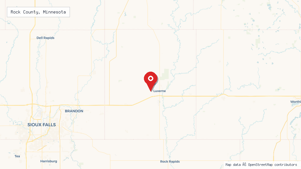 Street map of Rock County, Minnesota with location pin