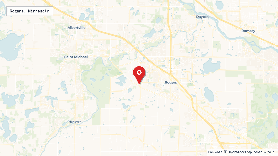 Street map of Rogers, Minnesota with location pin