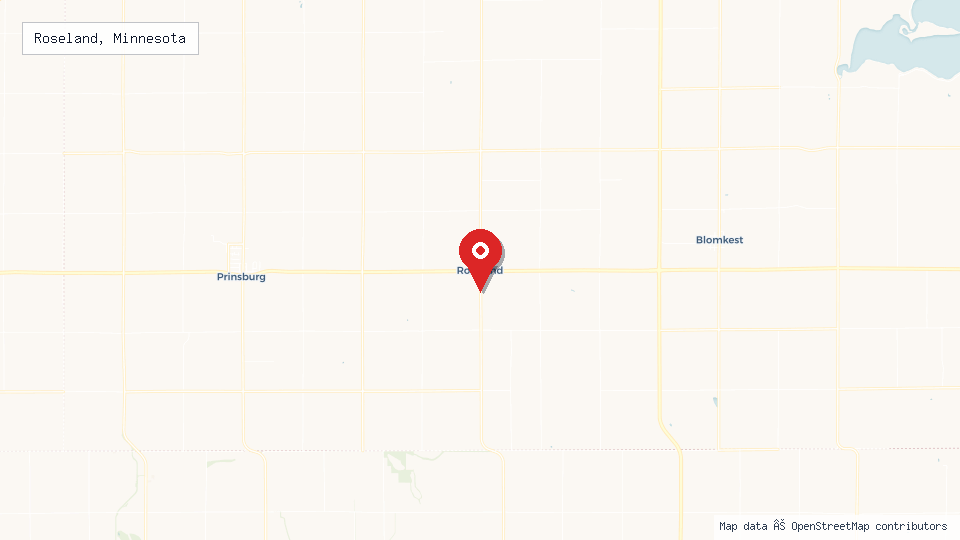 Street map of Roseland, Minnesota with location pin