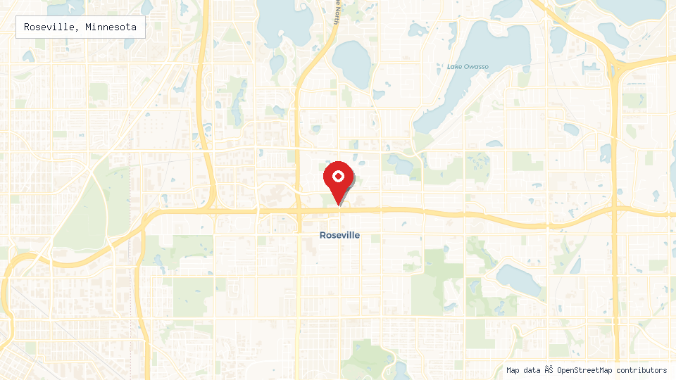 Street map of Roseville, Minnesota with location pin
