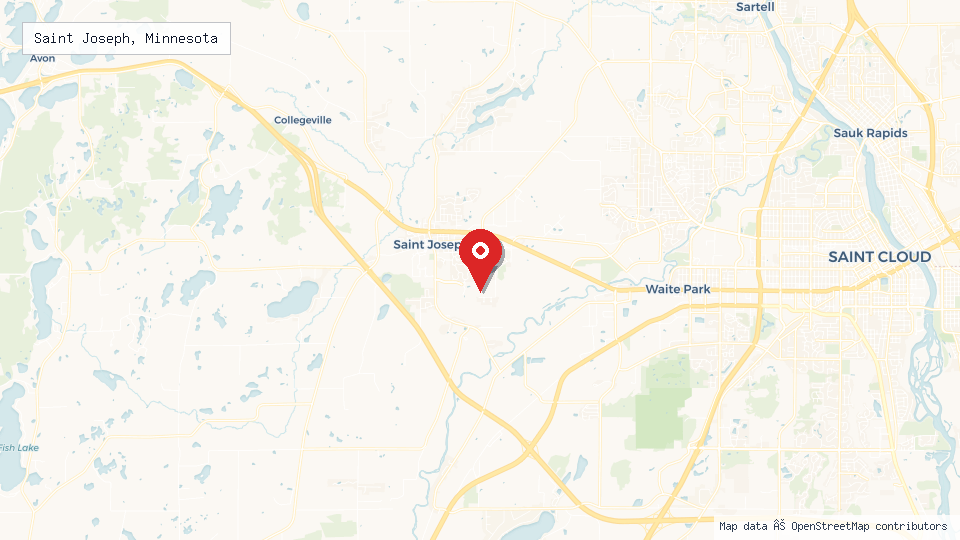 Street map of Saint Joseph, Minnesota with location pin