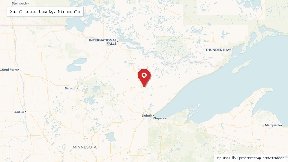 Street map of Saint Louis County, Minnesota with location pin