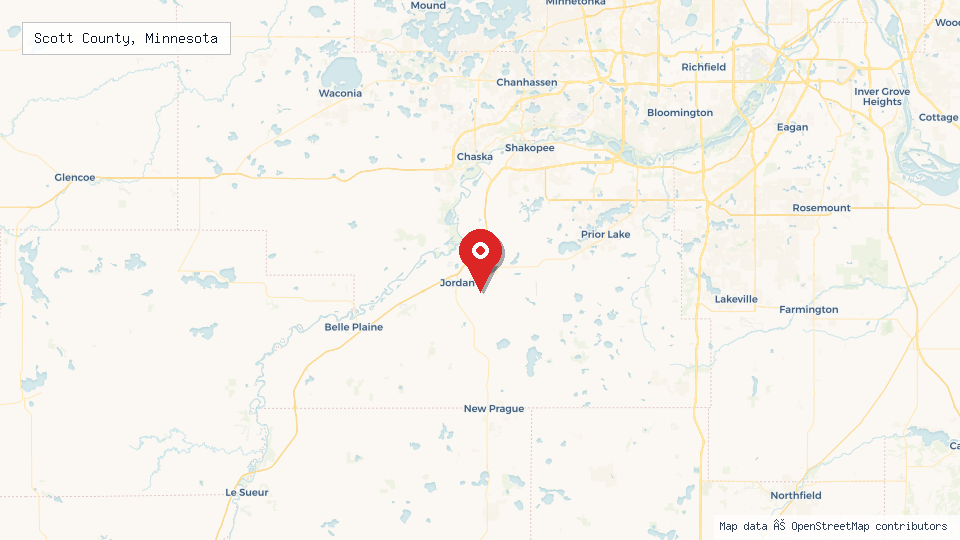 Street map of Scott County, Minnesota with location pin