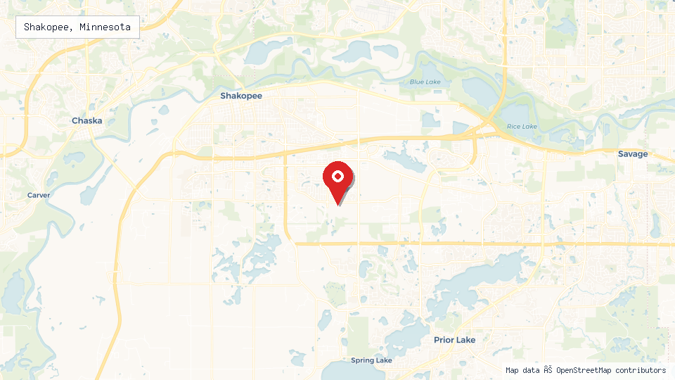 Street map of Shakopee, Minnesota with location pin