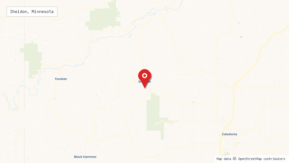 Street map of Sheldon, Minnesota with location pin