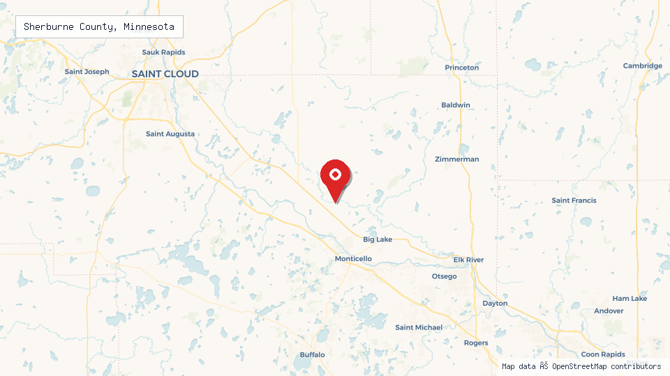 Street map of Sherburne County, Minnesota with location pin