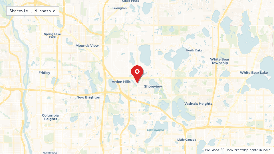 Street map of Shoreview, Minnesota with location pin
