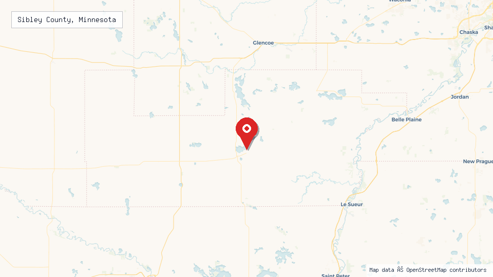 Street map of Sibley County, Minnesota with location pin