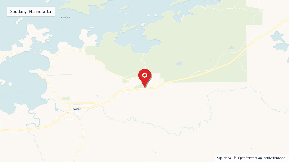 Street map of Soudan, Minnesota with location pin